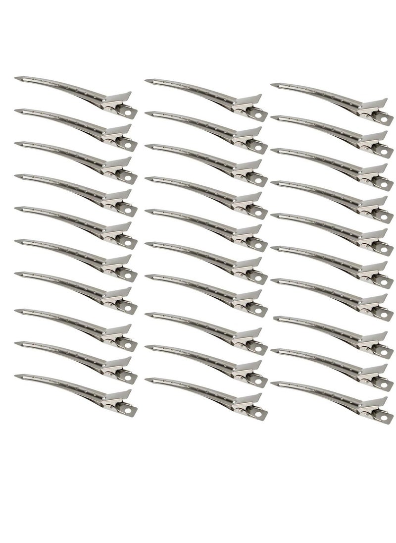 HA HA 30 Packs Hair Clips, Duck Bill Clips, Hair Coloring, Hair Clips & Barrettes, 3.5 Inches Rustproof Metal Alligator Curl Clips with Holes for Hair Styling, Silver  - Image 1