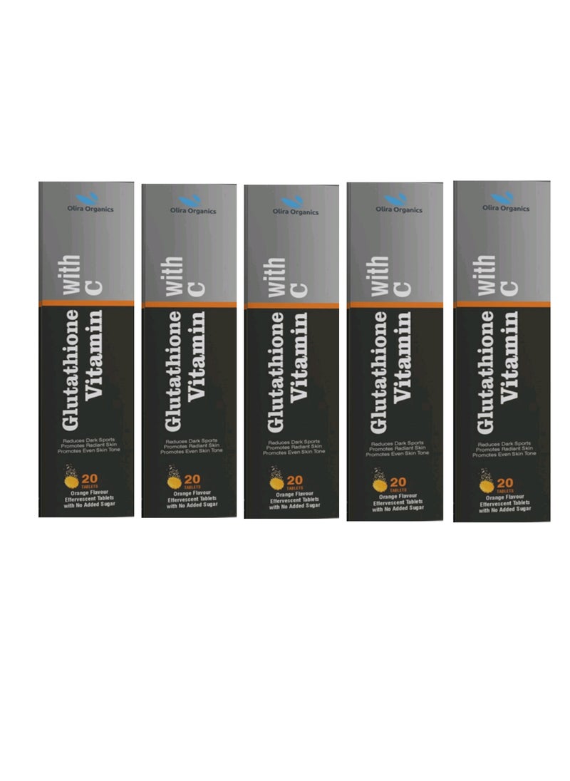 Olira Organics Glutathione 500mg With Vitamin C Effervescent 20 Tablets - Pack of 5  - Image 1