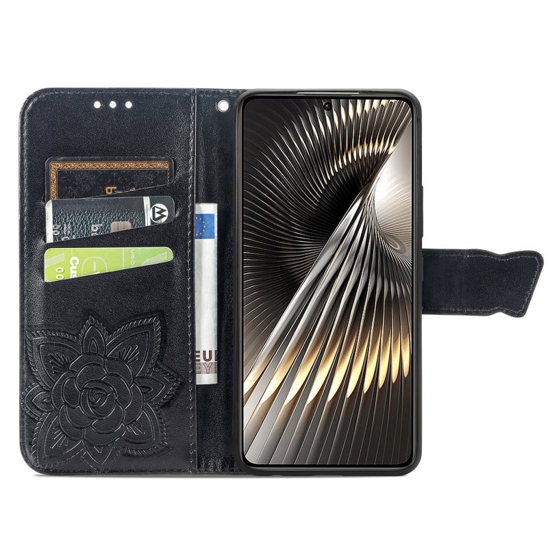 HuHa Protective Cover For Xiaomi Redmi Turbo 3 5G Butterfly Love Flower Embossed Leather Phone Case(Black) - Image 3