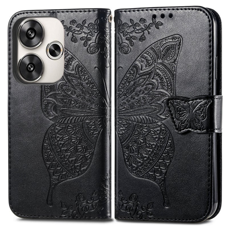 HuHa Protective Cover For Xiaomi Redmi Turbo 3 5G Butterfly Love Flower Embossed Leather Phone Case(Black) - Image 2