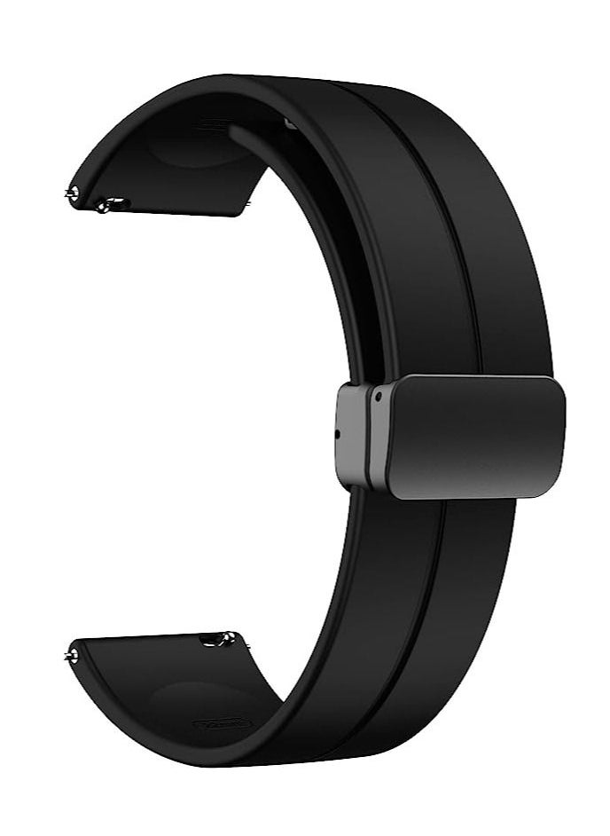 22mm Silicone Strap With Magnetic Folding Buckle For GT2 46 - GT3 46 - GT2 Pro - GT2E - Black
