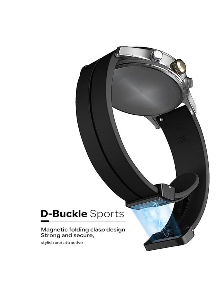 22mm Silicone Strap With Magnetic Folding Buckle For GT2 46 - GT3 46 - GT2 Pro - GT2E - Black