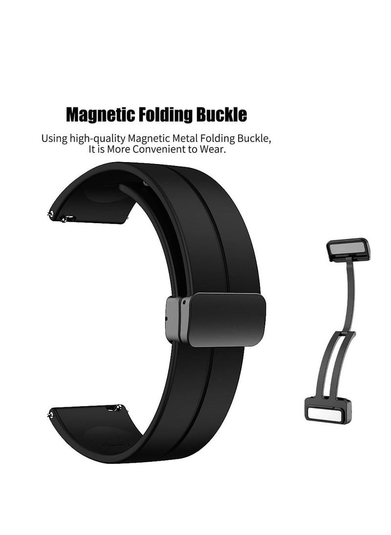 22mm Silicone Strap With Magnetic Folding Buckle For GT2 46 - GT3 46 - GT2 Pro - GT2E - Black