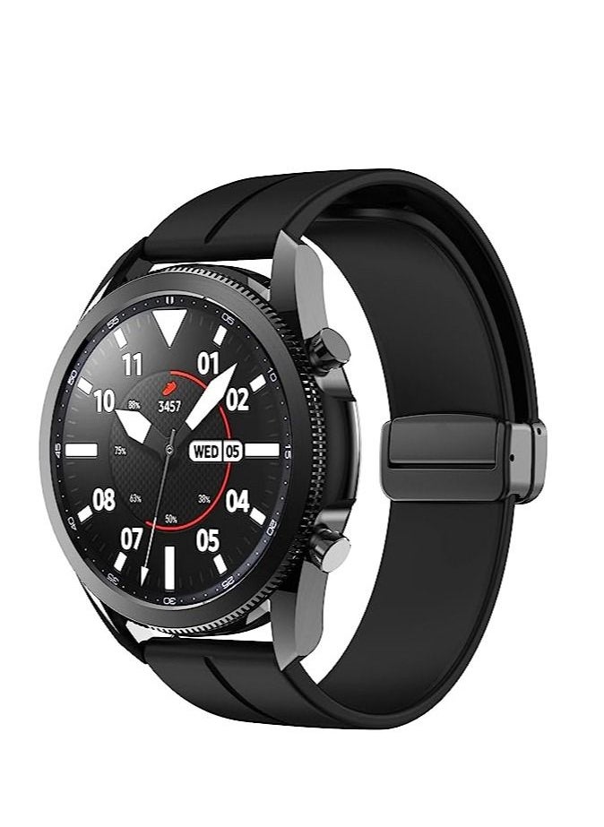 22mm Silicone Strap With Magnetic Folding Buckle For GT2 46 - GT3 46 - GT2 Pro - GT2E - Black