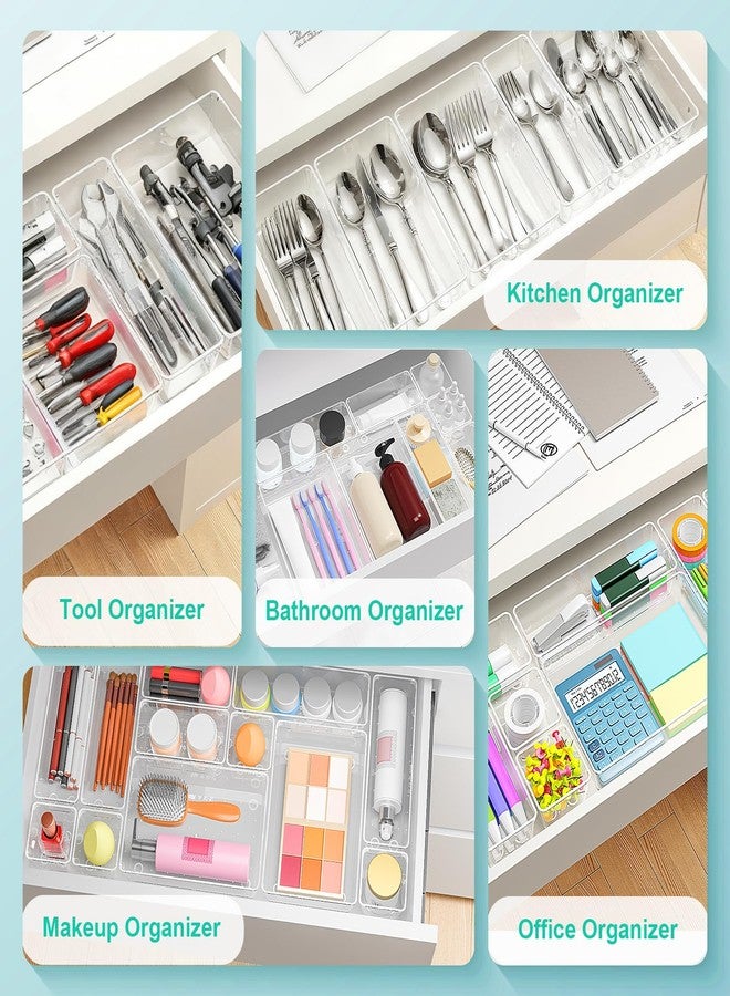 VEXTHYX Clear Plastic Drawer Organizers Set of 45 Vanity Organizers Stackable Storage Bins Dividers Bathroom Organizers Storage Vanity Organizer Bins for Makeup, Kitchen Utensils, Jewelries, Office - Image 4