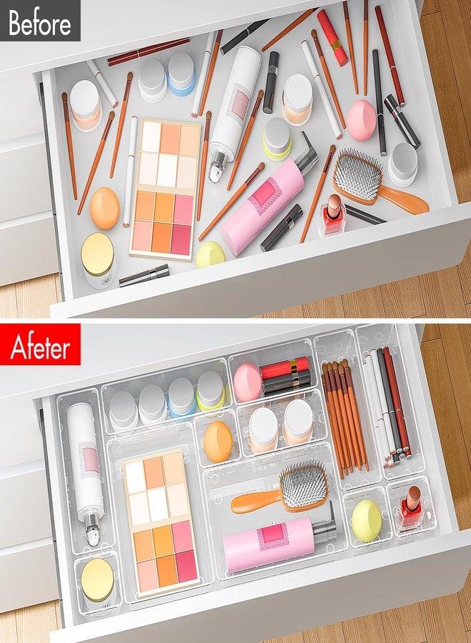 VEXTHYX Clear Plastic Drawer Organizers Set of 45 Vanity Organizers Stackable Storage Bins Dividers Bathroom Organizers Storage Vanity Organizer Bins for Makeup, Kitchen Utensils, Jewelries, Office - Image 2