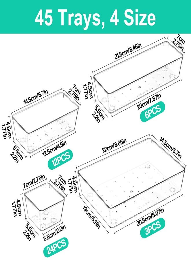 VEXTHYX Clear Plastic Drawer Organizers Set of 45 Vanity Organizers Stackable Storage Bins Dividers Bathroom Organizers Storage Vanity Organizer Bins for Makeup, Kitchen Utensils, Jewelries, Office - Image 3