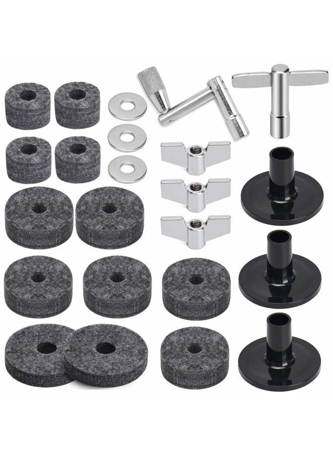 Facmogu 23PCS Cymbal Replacement Accessories, Cymbal Stand Felts, Drum Cymbal Felt Pads Include Wing Nuts, Washers, Cymbal Sleeves & Drum Key - Gray - Image 1