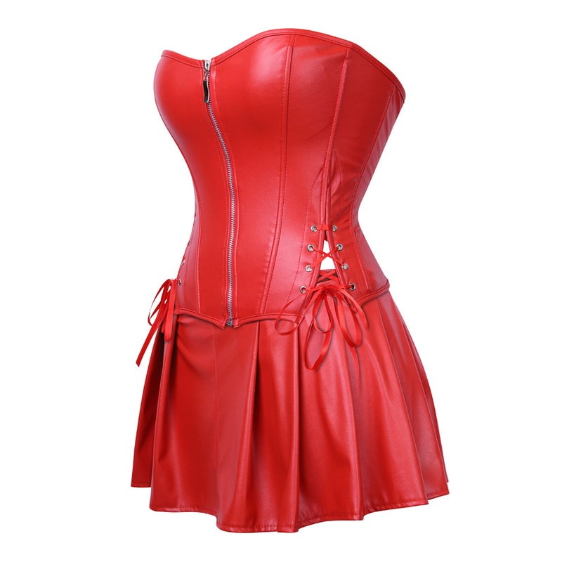 Court-Style Fashion Punk Pu Zipper Two-Piece Set Women'S Tummy Control Shapewear Factory Export - Image 4