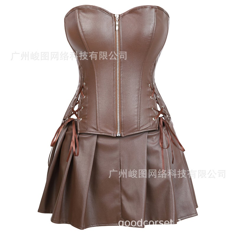 Court-Style Fashion Punk Pu Zipper Two-Piece Set Women'S Tummy Control Shapewear Factory Export - Image 1