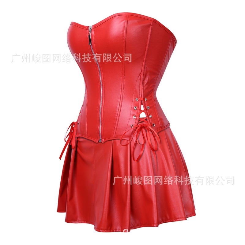 Court-Style Fashion Punk Pu Zipper Two-Piece Set Women'S Tummy Control Shapewear Factory Export - Image 5