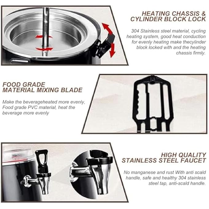 ريحني آلة توزيع الشوكولاتة الساخنة، صانع شوكولاتة ساخنة تجاري بسعة 10 لتر، سخان مشروبات كهربائي مع ترموستات قابل للتعديل 30~90 درجة مئوية، معدات تقسية الشوكولاتة للحفلات - Image 5