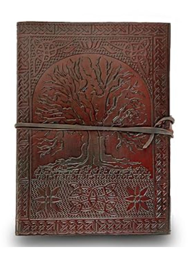 دفتر يوميات كبير مقاس 10 بوصة مصنوع يدويا من الجلد المزخرف بشجرة  فارغة كهدية قابلة لاعادة الملء، - Image 1