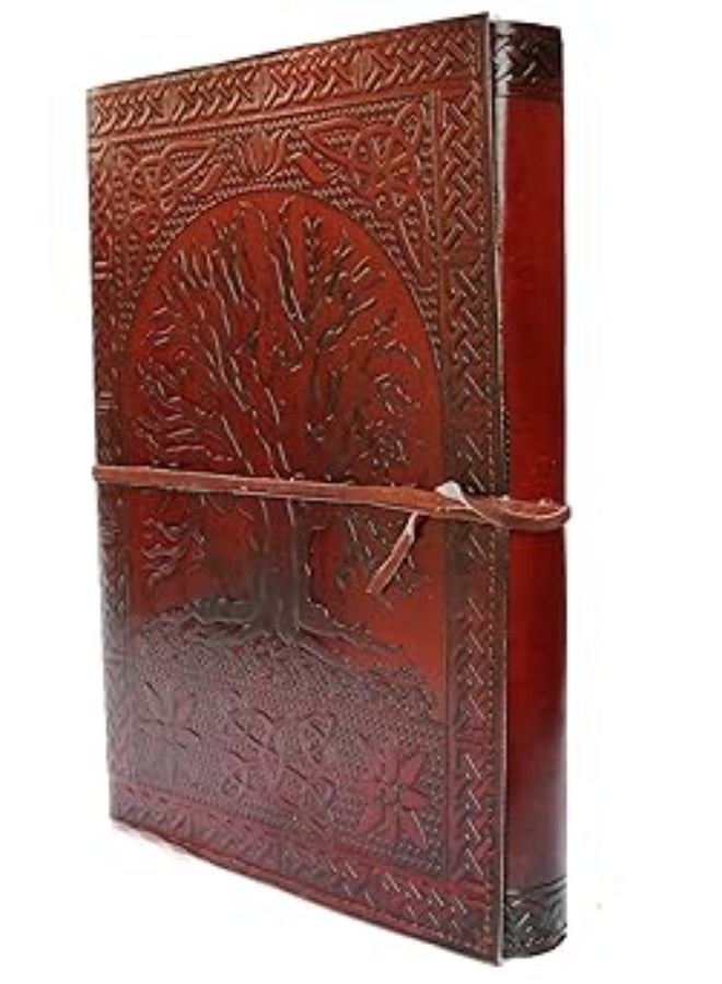 دفتر يوميات كبير مقاس 10 بوصة مصنوع يدويا من الجلد المزخرف بشجرة  فارغة كهدية قابلة لاعادة الملء، - Image 2