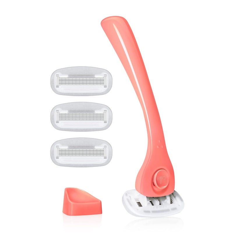 Billie Razors for Women Shave Kit  Womens Razor  4 x 5Blade Razor Refills  Magnetic Holder  Coral