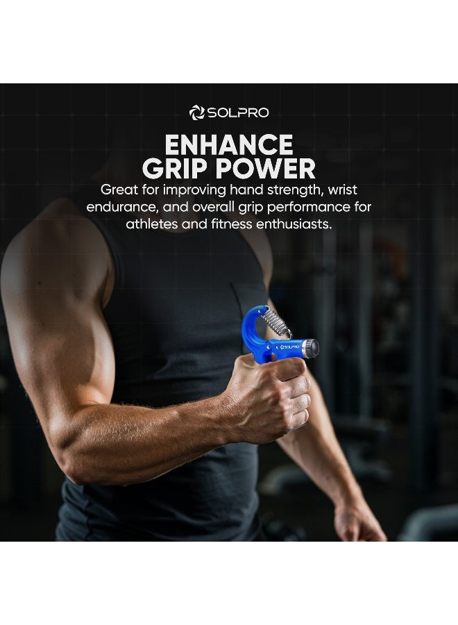 SOLPRO Velgrip Adjustable Hand Grip Strengthener with Mechanical Counter for Men & Women | Adjustable 5 to 60 kg Resistance | Forearm, Wrist & Finger Strengthener | Home, Gym Workouts (Black/Blue) - Image 4