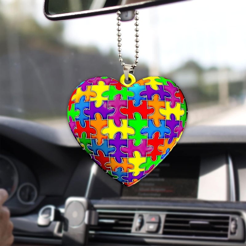 Talataca Autism Awareness Heart Car Rear View Mirror Pendant - Image 1