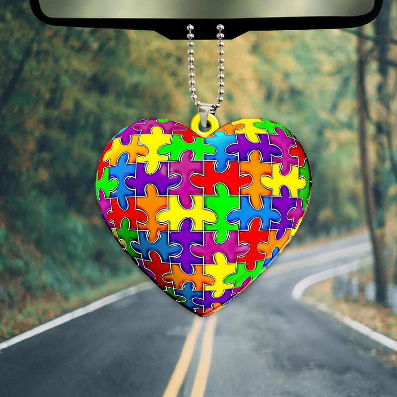 Talataca Autism Awareness Heart Car Rear View Mirror Pendant - Image 3