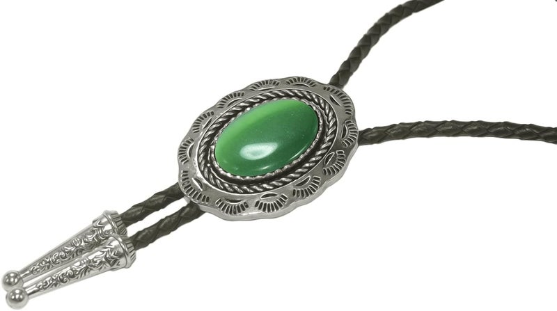 Moranse Bolo Tie With Emerald Blue and Black or More Colors Stone Celtic Style Genuine and Cowhide Rope - Image 3
