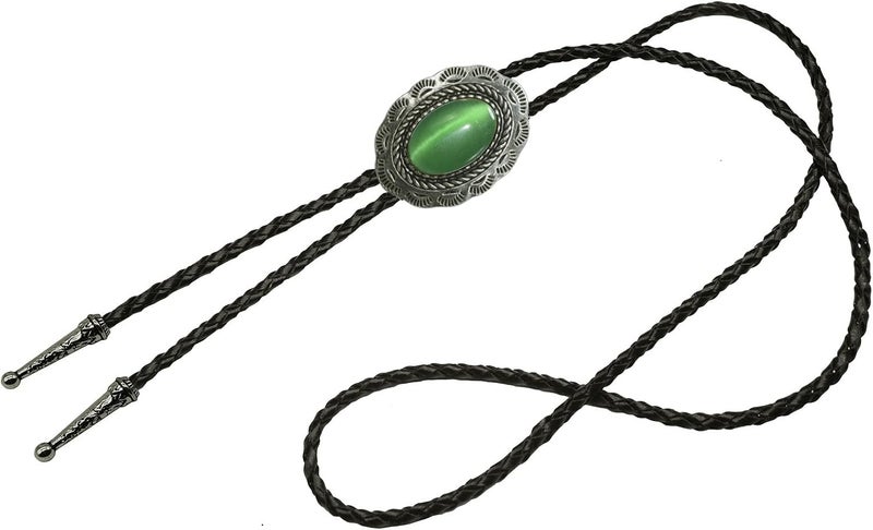Moranse Bolo Tie With Emerald Blue and Black or More Colors Stone Celtic Style Genuine and Cowhide Rope - Image 2