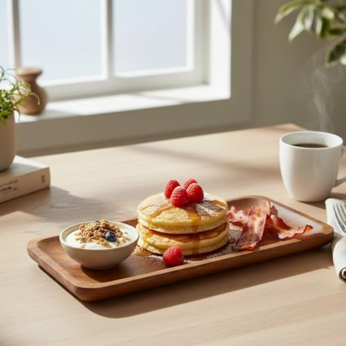 SAAGA Acacia Solid Wood Rectangular Serving Platter | 12 x 5 Inch Multipurpose Tray for Snacks, Fruits & Desserts – Brown - Image 1