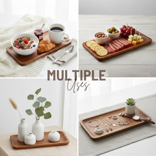 SAAGA Acacia Solid Wood Rectangular Serving Platter | 12 x 5 Inch Multipurpose Tray for Snacks, Fruits & Desserts – Brown - Image 5