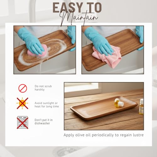 SAAGA Acacia Solid Wood Rectangular Serving Platter | 12 x 5 Inch Multipurpose Tray for Snacks, Fruits & Desserts – Brown - Image 4