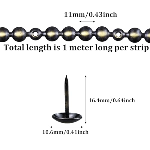 bociloy 10Pcs 1 Meter Upholstery Tacks Strips, Decorative Nail Strips Trim for Sofa, Headboard, Chair Furniture with Single Tacks (D11mm Bronze) - Image 2