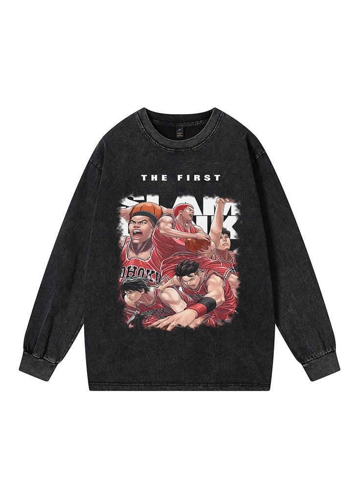 KUYING New Slam Dunk Retro Washed Long Sleeve Bottom Shirt  - Image 1
