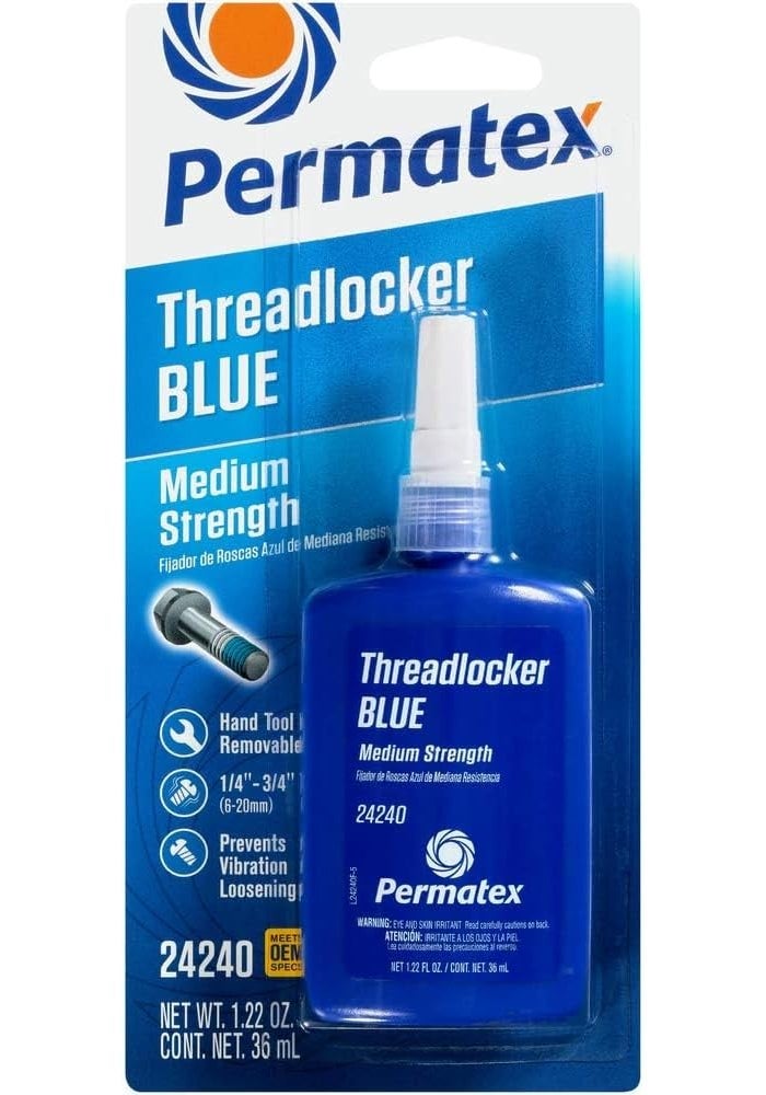 Permatex 24240 Medium Strength Threadlocker Blue, 36 ml - Automotive Adhesive for Preventing Bolt Loosening and Corrosion - Image 1