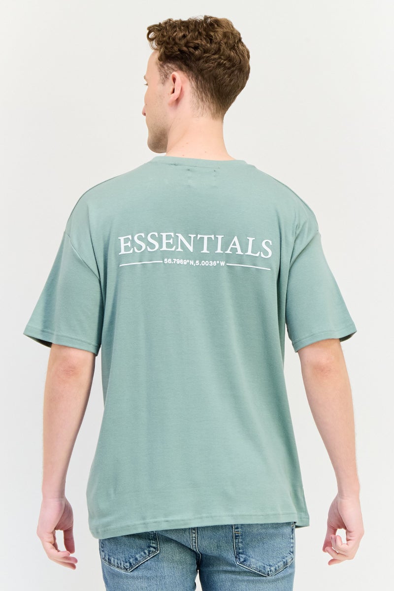 Fudo تي شيرت رجالي بأكمام قصيرة وياقة دائرية بشعار العلامة التجارية، أخضر مائل إلى الرمادي - Image 3