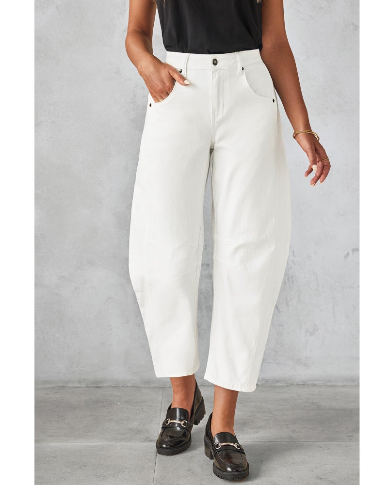 GRAPENT Womens Wide Leg Jeans Woman Jeans Baggy Pants for Women Stretch High Waist Women's Clothing Barrel Denim Jean Trousers for Women Color Cream White Large Size 12 Size 14 - Image 3