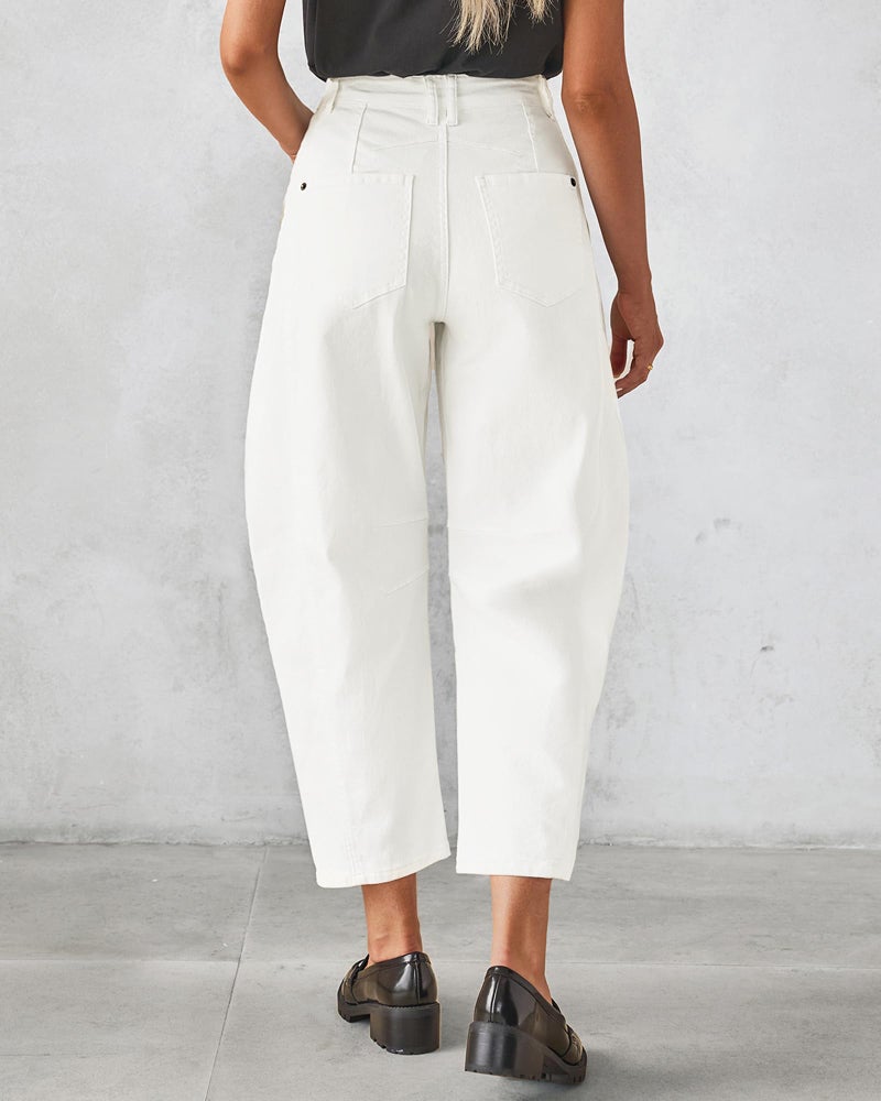 GRAPENT Womens Wide Leg Jeans Woman Jeans Baggy Pants for Women Stretch High Waist Women's Clothing Barrel Denim Jean Trousers for Women Color Cream White Large Size 12 Size 14 - Image 2