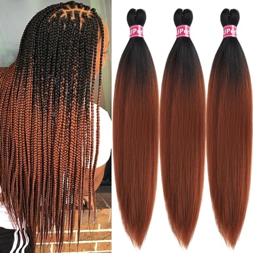 UPerfe Kanekalon 1b30 Brown Ombre Braiding Hair Extensions PreStretched Knotless Jumbo Colored Hair 24 inch 3 Bundles