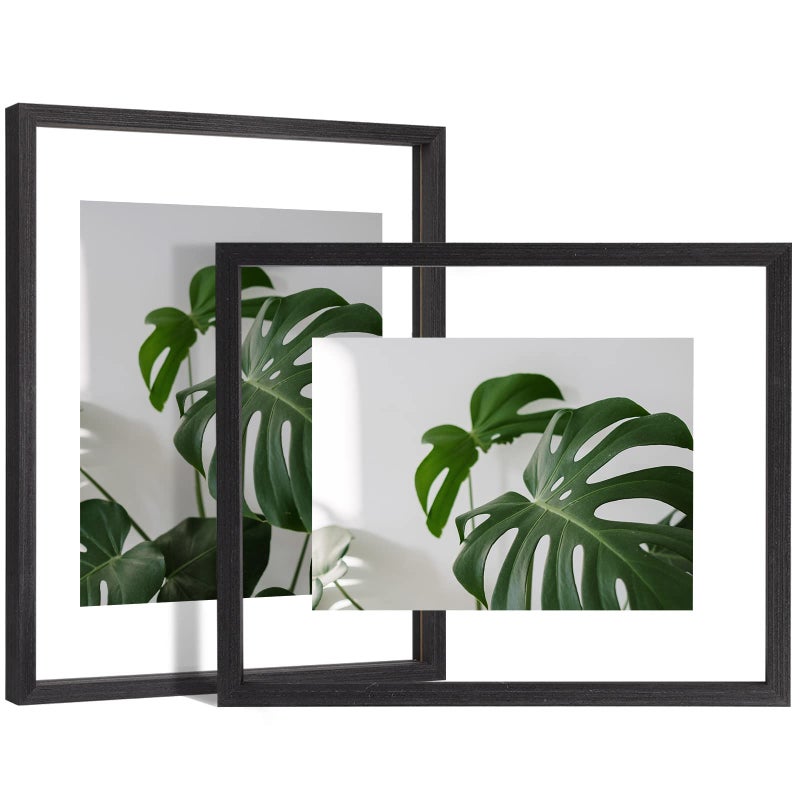 Egofine Egofine 11x14 Floating Frames Set of 2 Double Plexiglass Picture Frame Made of Solid Wood Display Any Size Photo up to 11x14 Wall Mount or Tabletop Standing Faded Black 
