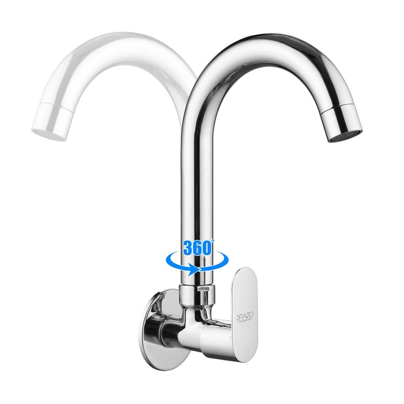 SPAZIO Opal Brass Sink Cock TapKitchen Sink Faucet with 360 Degree Swivel Spout Foam Flow Pattern Hot OR Cold Water for Kitchen Sink Wash Basin Chrome Finish with Wall Flange - Image 4