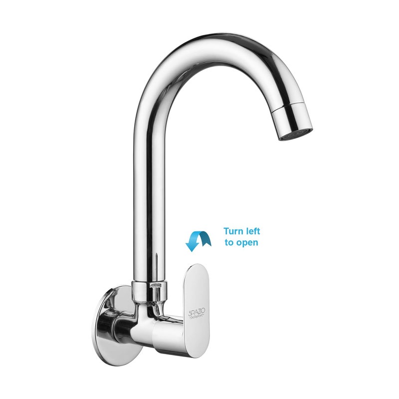 SPAZIO Opal Brass Sink Cock TapKitchen Sink Faucet with 360 Degree Swivel Spout Foam Flow Pattern Hot OR Cold Water for Kitchen Sink Wash Basin Chrome Finish with Wall Flange - Image 3