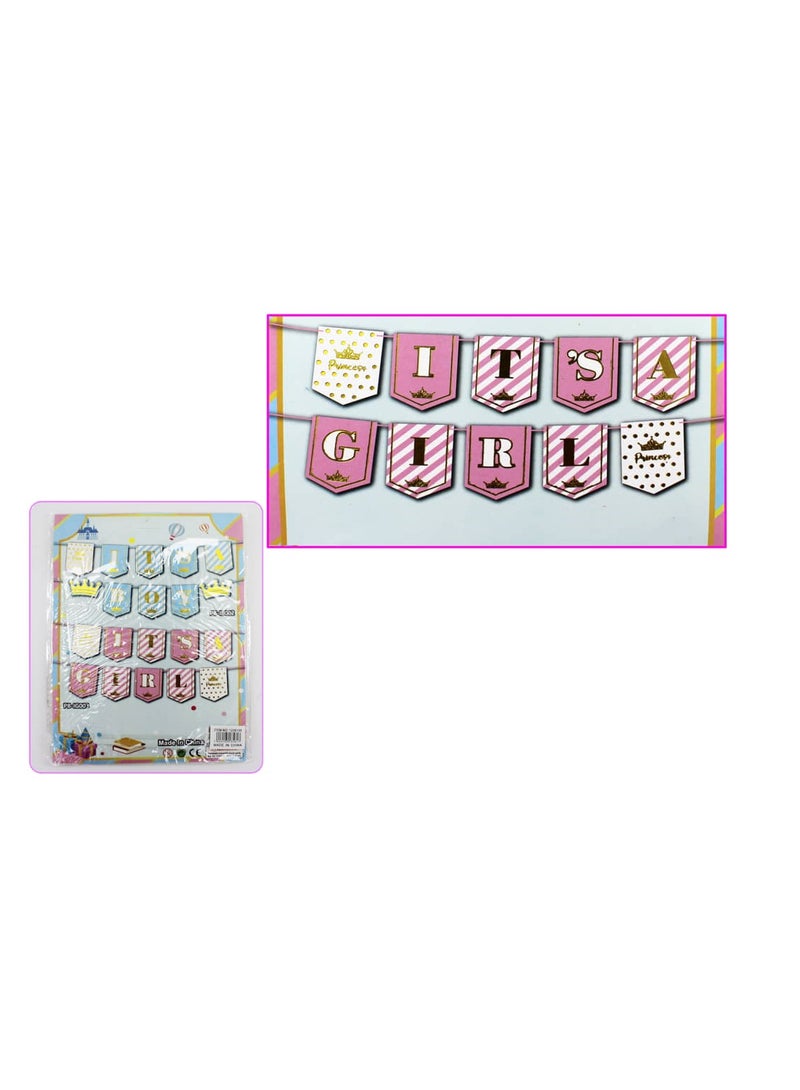 PARTY FUN Its A Girl Banner 17x21Cm Pink Clr.  - Image 2