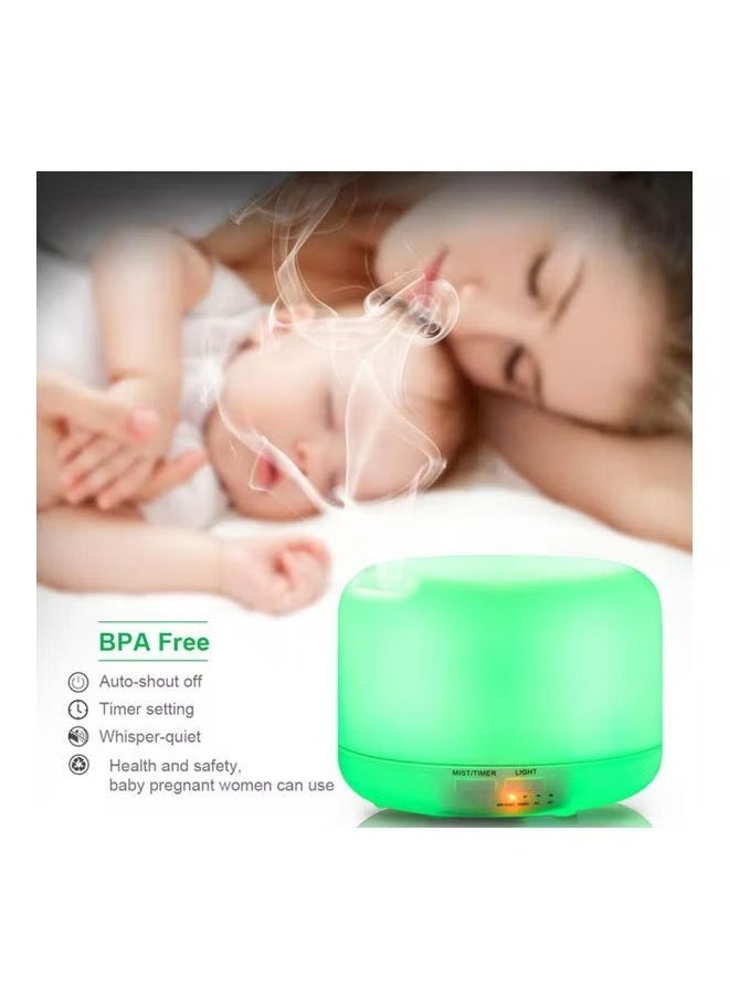 Aroma Diffuser Essential Oil Air Humidifier With 7-Colour LED Light and remote control,500ml,White