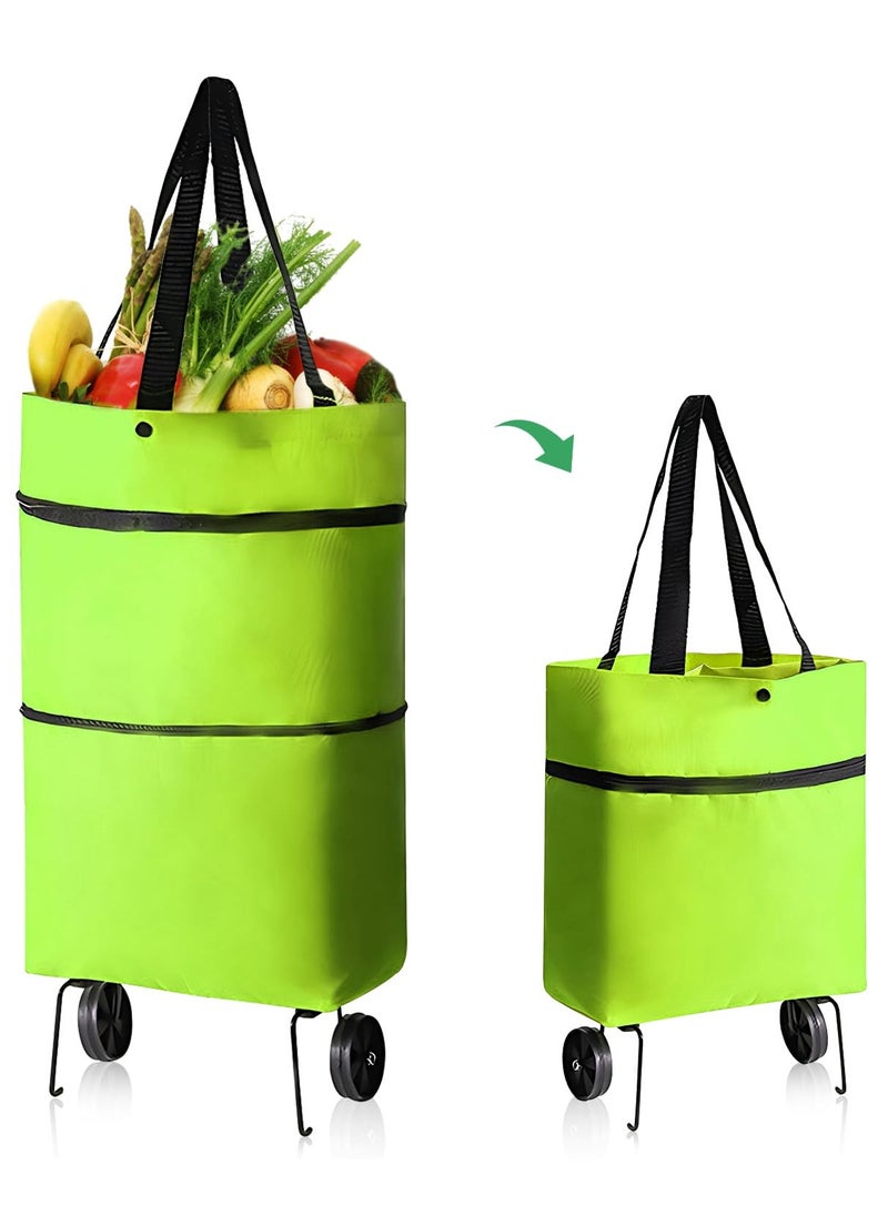 Generic Trolley 16 Gallon Capacity Bags Folding Shopping Bag with Wheels Foldable Shopping Cart Reusable Shopping Bags Grocery Bags Shopping Trolley Bag on Wheels (Green)  - Image 1