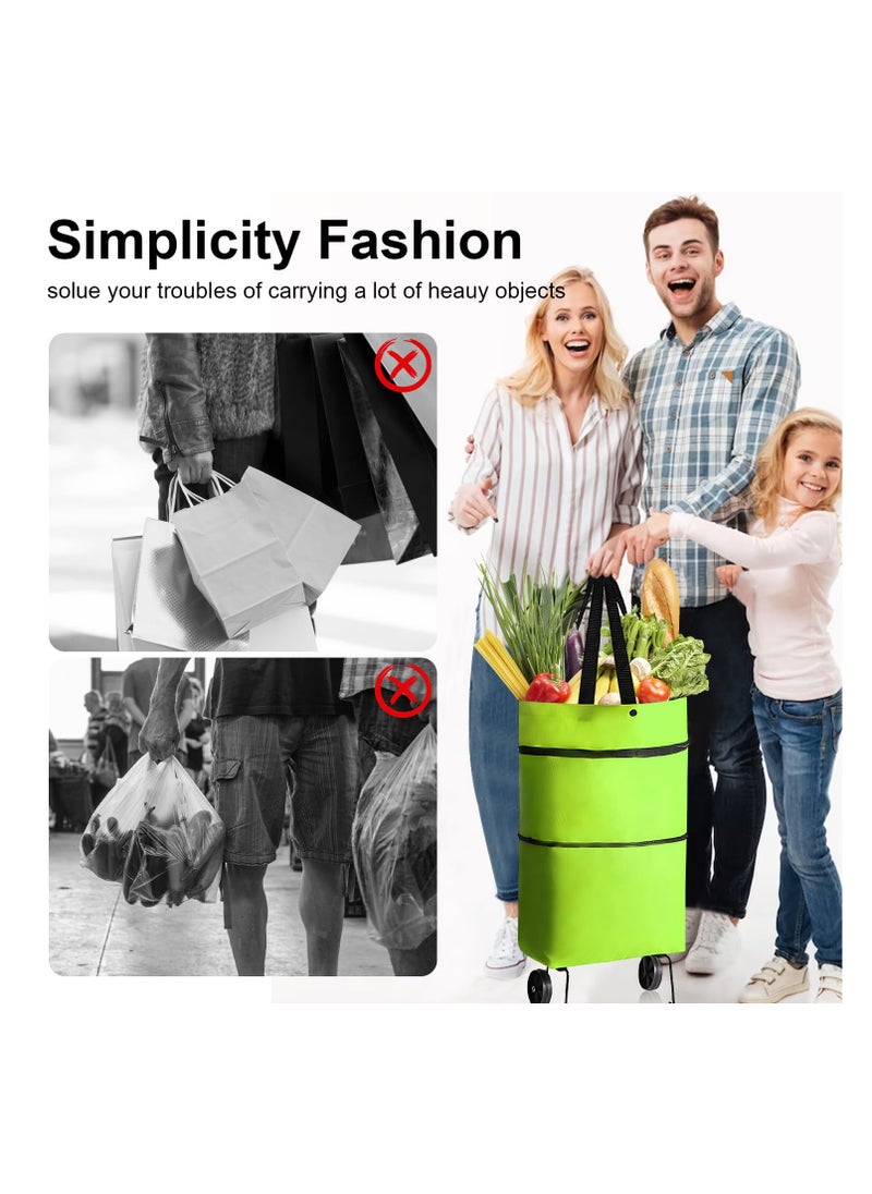 Generic Trolley 16 Gallon Capacity Bags Folding Shopping Bag with Wheels Foldable Shopping Cart Reusable Shopping Bags Grocery Bags Shopping Trolley Bag on Wheels (Green)  - Image 3