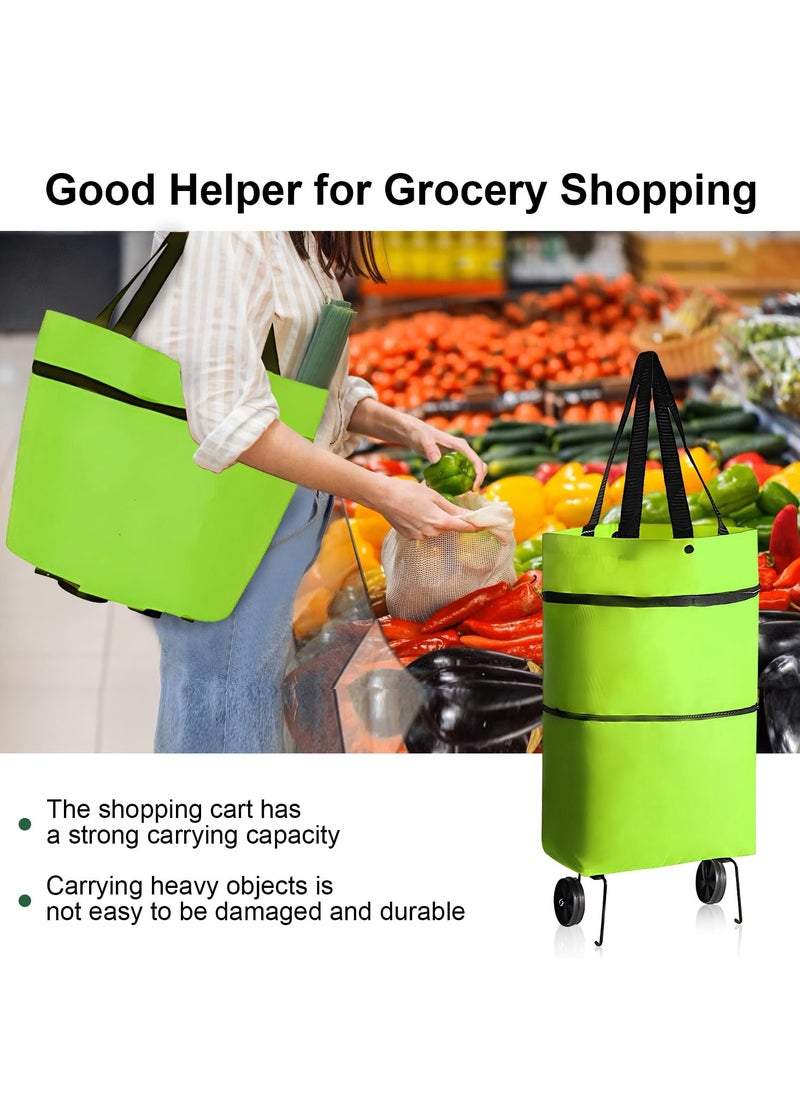 Generic Trolley 16 Gallon Capacity Bags Folding Shopping Bag with Wheels Foldable Shopping Cart Reusable Shopping Bags Grocery Bags Shopping Trolley Bag on Wheels (Green)  - Image 2
