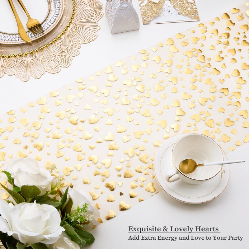 AdasBridal Gold Table Runner 2 Pack Sequin Foil Metallic Heart Table Runners Roll 11"x106", Centerpieces Decorations for Event Wedding Engagement Baby Shower Valentine Party Supplies - Image 5