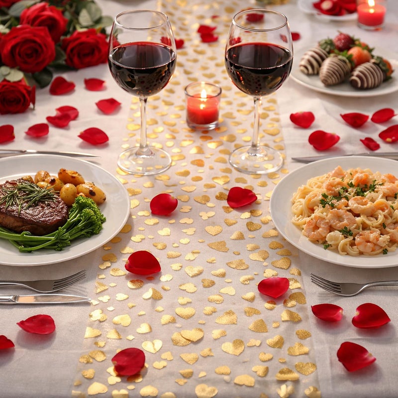 AdasBridal Gold Table Runner 2 Pack Sequin Foil Metallic Heart Table Runners Roll 11"x106", Centerpieces Decorations for Event Wedding Engagement Baby Shower Valentine Party Supplies - Image 2