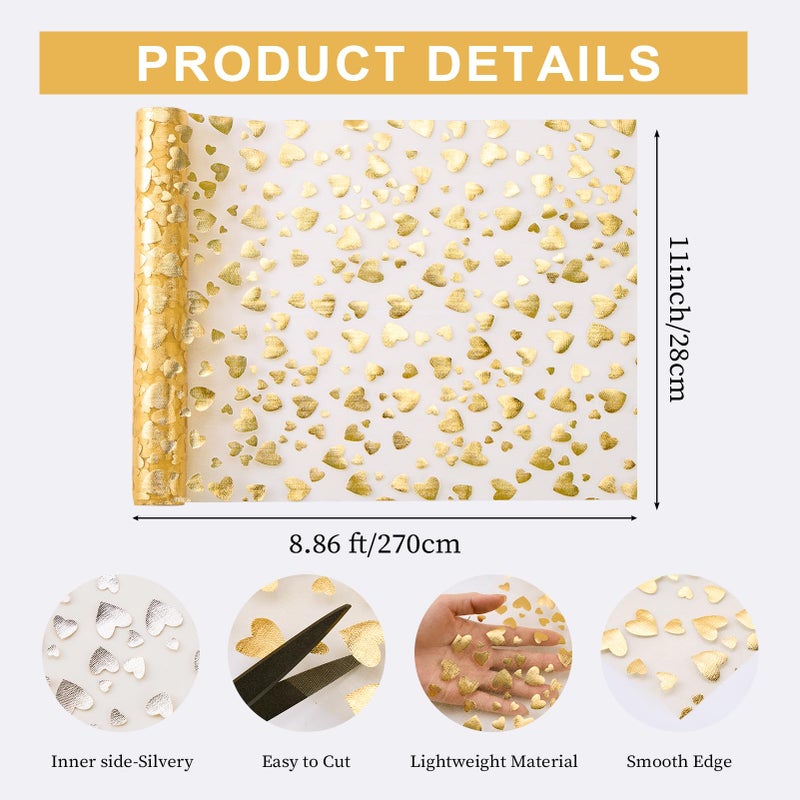 AdasBridal Gold Table Runner 2 Pack Sequin Foil Metallic Heart Table Runners Roll 11"x106", Centerpieces Decorations for Event Wedding Engagement Baby Shower Valentine Party Supplies - Image 3
