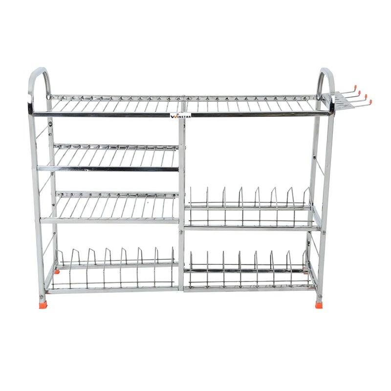 WINSTAR Stainless Steel 4 Shelf Wall Mount Kitchen Racks | Dish Rack with Cutlery and Plate Kitchen Stand | Modular Kitchen Bartan Stand | Kitchen Organizer Items (24x30 inches) (Lower Plate) - Image 5
