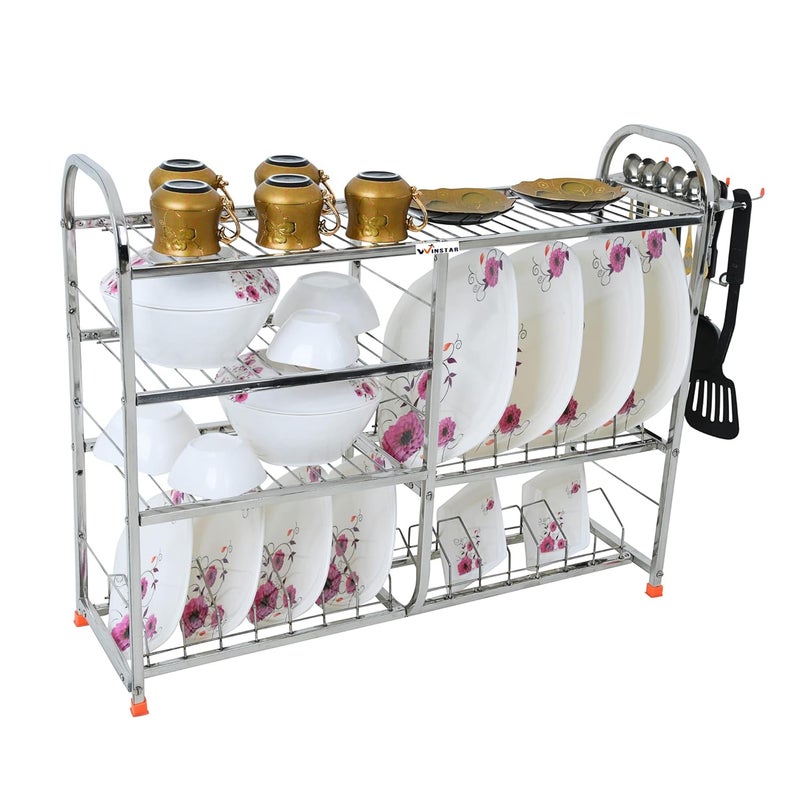 WINSTAR Stainless Steel 4 Shelf Wall Mount Kitchen Racks | Dish Rack with Cutlery and Plate Kitchen Stand | Modular Kitchen Bartan Stand | Kitchen Organizer Items (24x30 inches) (Lower Plate) - Image 1