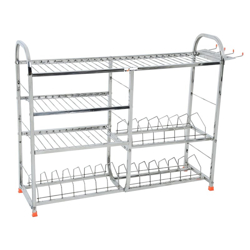 WINSTAR Stainless Steel 4 Shelf Wall Mount Kitchen Racks | Dish Rack with Cutlery and Plate Kitchen Stand | Modular Kitchen Bartan Stand | Kitchen Organizer Items (24x30 inches) (Lower Plate) - Image 4