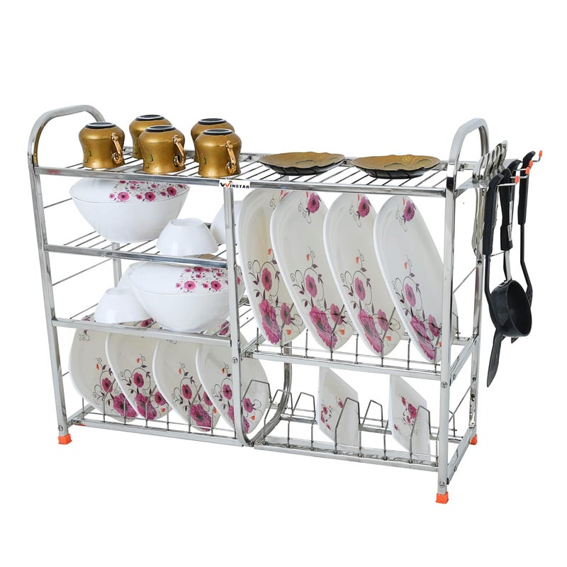 WINSTAR Stainless Steel 4 Shelf Wall Mount Kitchen Racks | Dish Rack with Cutlery and Plate Kitchen Stand | Modular Kitchen Bartan Stand | Kitchen Organizer Items (24x30 inches) (Lower Plate) - Image 2