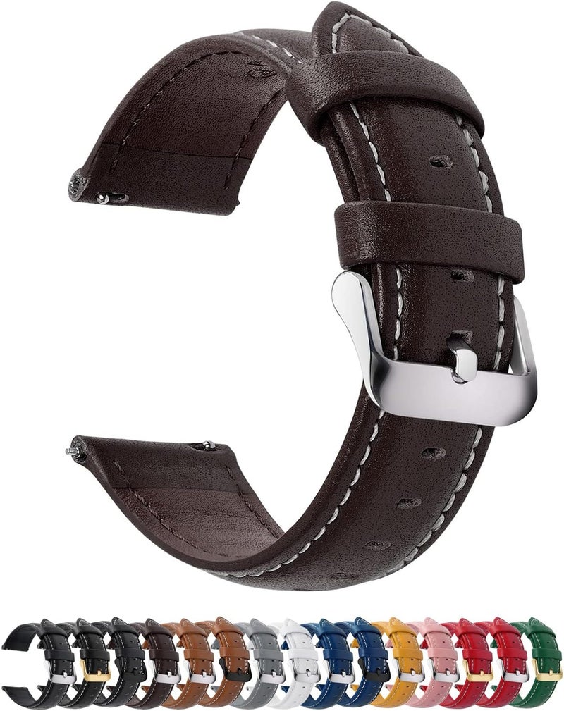 Fullmosa Watch Strap 14 mm 16 mm 18 mm 20 mm 22 mm 24 mm Genuine Leather Smartwatch Strap Compatible with Huawei Watch GT 2/3, Samsung Galaxy Watch 3/4/5/6, Amazfit GTS 4/3/2 Mini/2, Casio, Garmin - Image 1